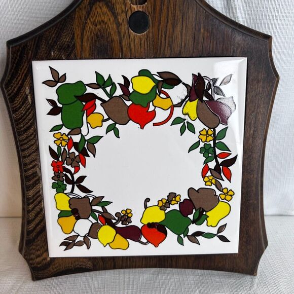 Wooden Trivet Hot Pad or Cheese Tray w/ Decorative Ceramic Tile Insert Square - Picture 12 of 13